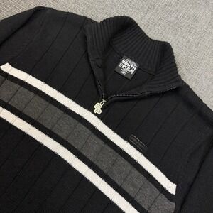 Y2K South Pole Sweater Mens Medium Black Gray Mock Turtleneck Striped Rib Knit